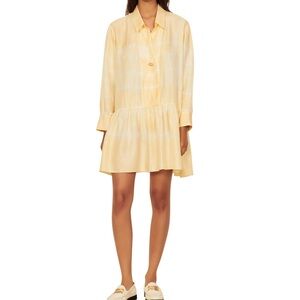 Sandro yellow tie-dye long-sleeve silk mini shirtdress